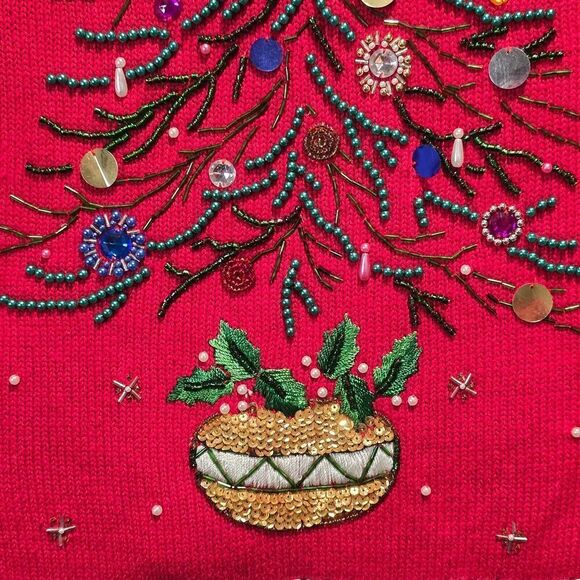 NWT BP DESIGN WOMENS CHRISTMAS SWEATER TREE SEQUIN COWL NECK Sz L HOLIDAY Beaded - Picture 6 of 13